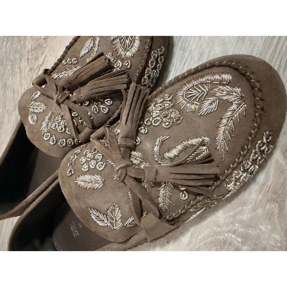 Zara Embroidered Loafers Olive Green 37 - Picture 6 of 7